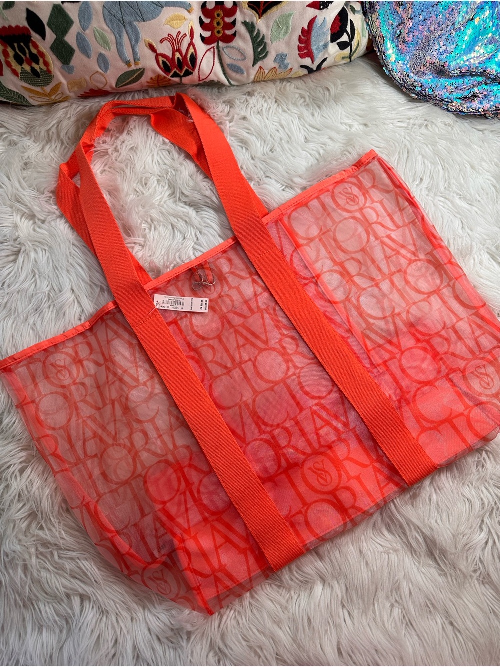 VS • Orange Logo Sheer Micro Mesh Beach Tote